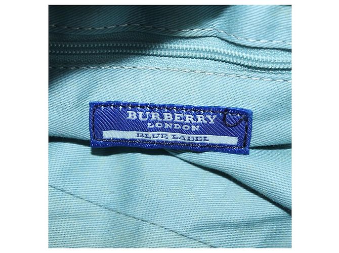 Borsa a spalla Burberry Nova Check Blue Label in lana blu navy Auth INZ074A - vista 11