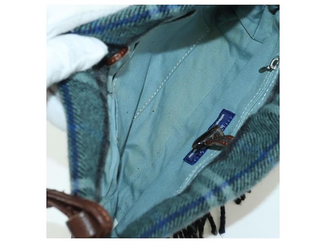 Borsa a spalla Burberry Nova Check Blue Label in lana blu navy Auth INZ074A - vista 12