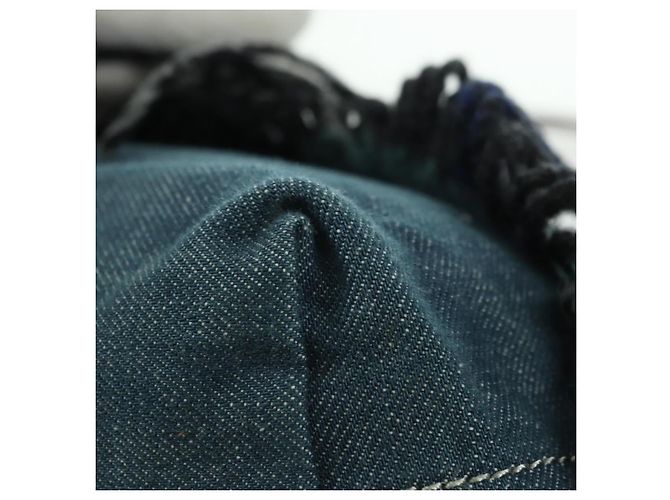 Borsa a spalla Burberry Nova Check Blue Label in lana blu navy Auth INZ074A - vista 16