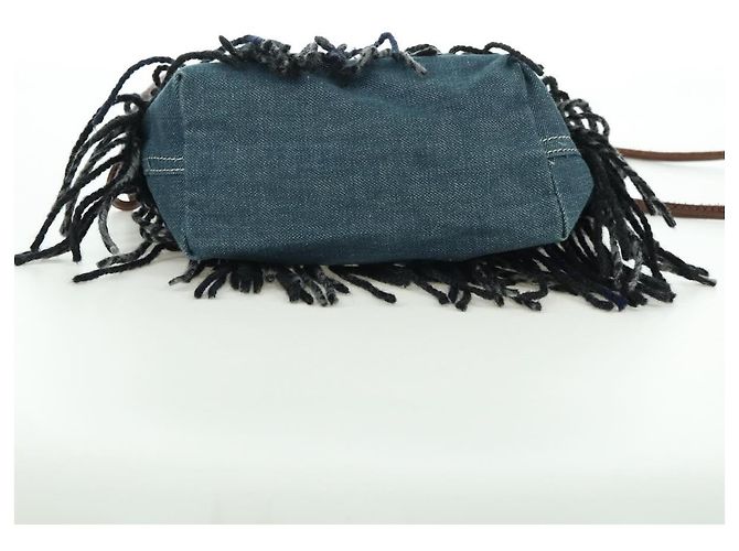 Borsa a spalla Burberry Nova Check Blue Label in lana blu navy Auth INZ074A - vista 5