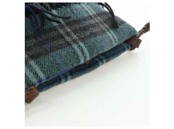 Borsa a spalla Burberry Nova Check Blue Label in lana blu navy Auth INZ074A - vista 6