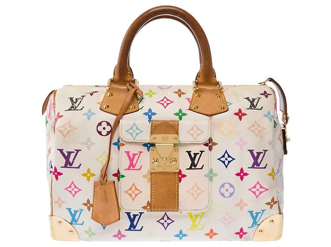 Borsa LOUIS VUITTON Speedy in Tela Bianca - 103457 Bianco - vista 3
