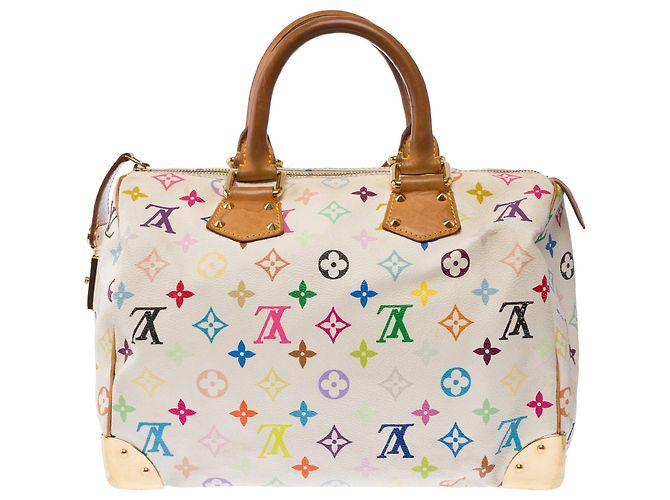 Borsa LOUIS VUITTON Speedy in Tela Bianca - 103457 Bianco - vista 4