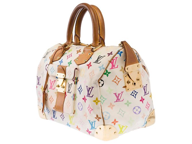 Borsa LOUIS VUITTON Speedy in Tela Bianca - 103457 Bianco - vista 5