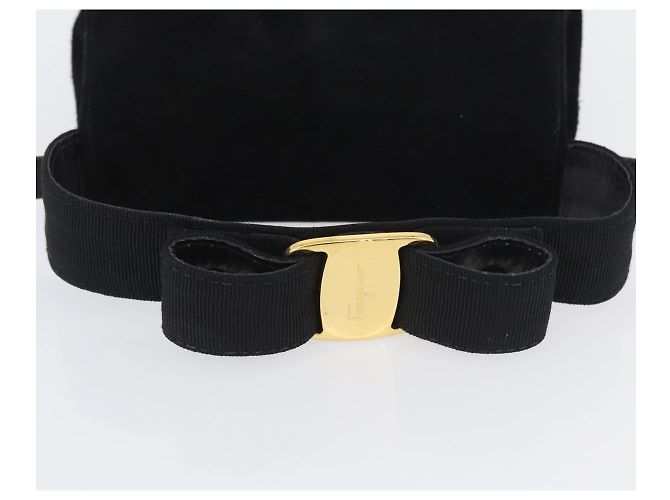 Borsa a mano Salvatore Ferragamo Vala in suede 2 in 1 nera e oro Auth gh1949 Nero D'oro - vista 7