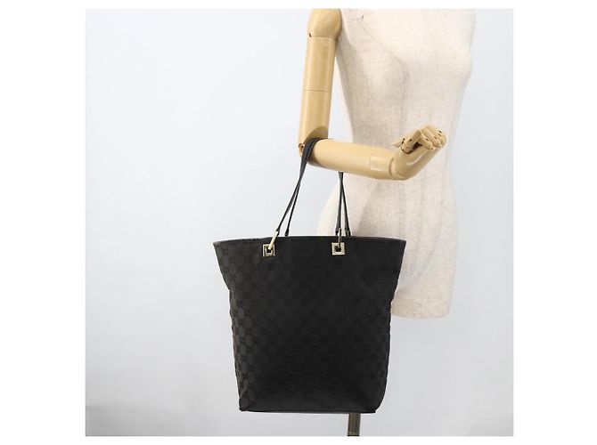 Borsa Tote GG Canvas Gucci Nera Oro 002 1098 Auth AMZ017 Nero D'oro - vista 21