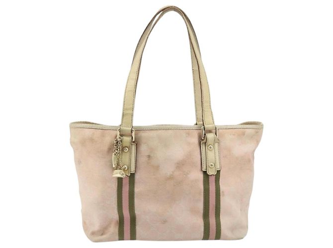 GUCCI GG Canvas Sherry Line Tote Bag Pink Gold Auth AMZ129 Golden - view 13