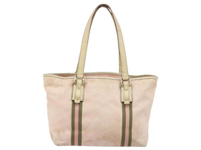 GUCCI GG Canvas Sherry Line Tote Bag Pink Gold Auth AMZ129 Golden - view 2