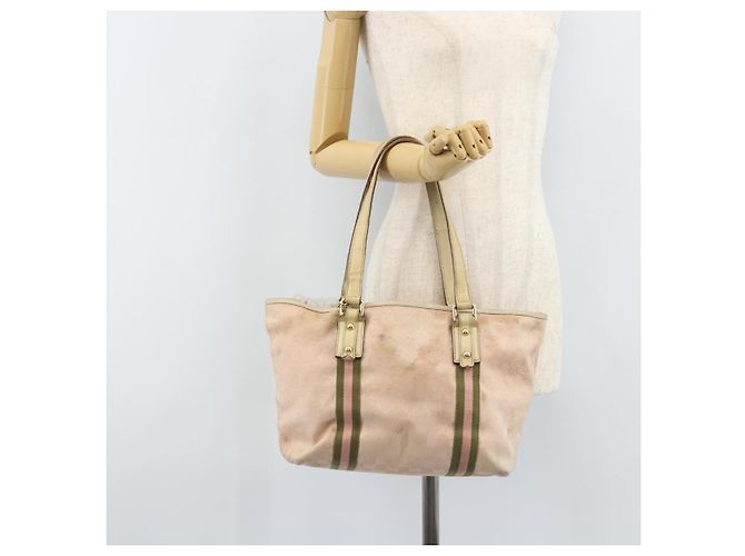 GUCCI GG Canvas Sherry Line Tote Bag Pink Gold Auth AMZ129 Golden - view 24