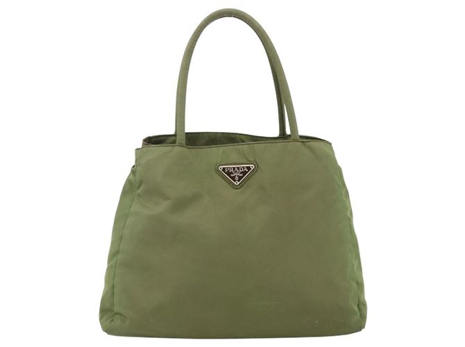 PRADA Borsa a mano in nylon verde argento Auth 174369 - vista 13