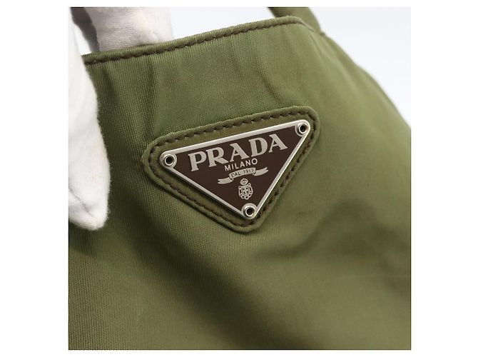 PRADA Borsa a mano in nylon verde argento Auth 174369 - vista 17