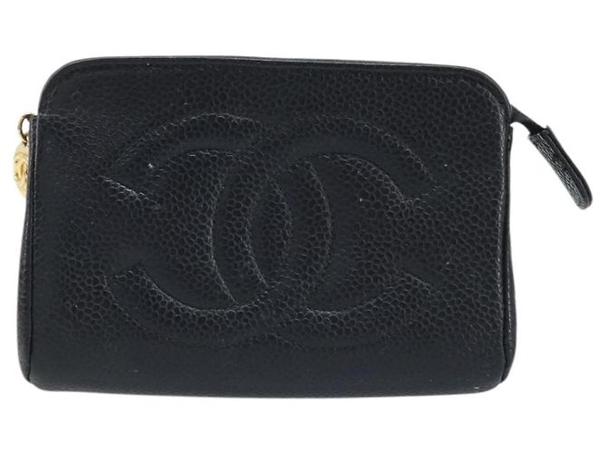 Pochette CHANEL COCO Marca Pelle Caviar Nero Oro CC Auth AMZ108 D'oro - vista 13