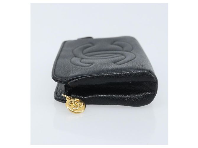 Pochette CHANEL COCO Marca Pelle Caviar Nero Oro CC Auth AMZ108 D'oro - vista 4
