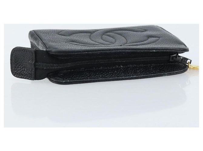 Pochette CHANEL COCO Marca Pelle Caviar Nero Oro CC Auth AMZ108 D'oro - vista 5