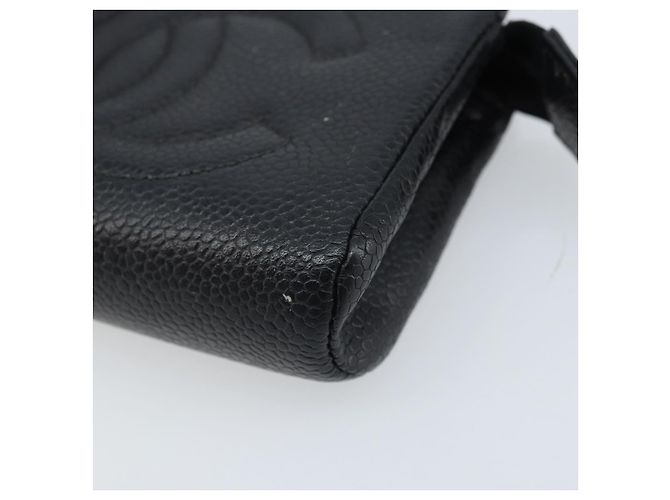 Pochette CHANEL COCO Marca Pelle Caviar Nero Oro CC Auth AMZ108 D'oro - vista 7