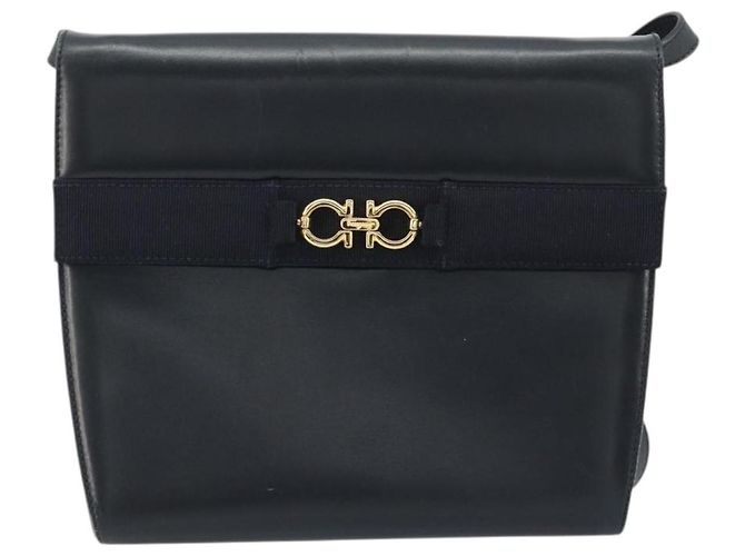 Borsa a Spalla Gancini in Pelle Salvatore Ferragamo Blu Navy Oro Auth YKZ1453A - vista 13