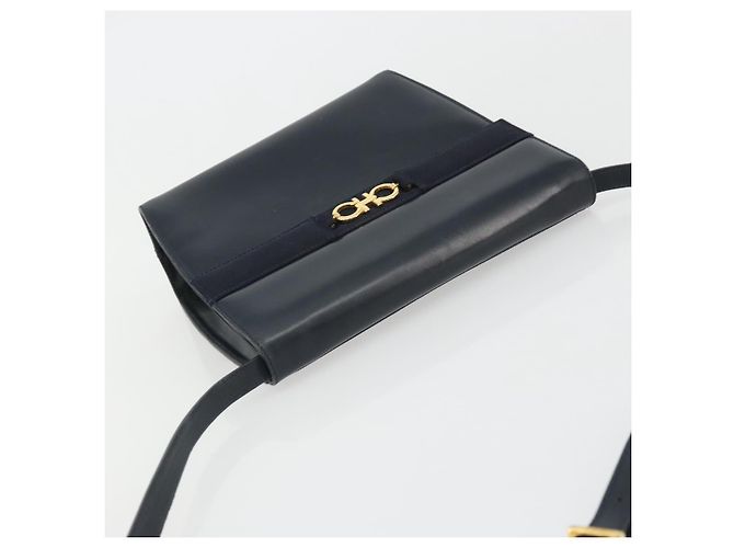 Borsa a Spalla Gancini in Pelle Salvatore Ferragamo Blu Navy Oro Auth YKZ1453A - vista 6