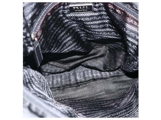 Borsa a spalla PRADA in nylon nero argento autentica am11267 - vista 9