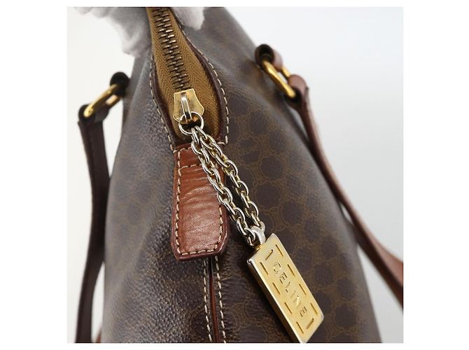 Céline Borsa a mano in tela Macadam CELINE in pelle PVC marrone oro Auth YKZ1026 D'oro - vista 10
