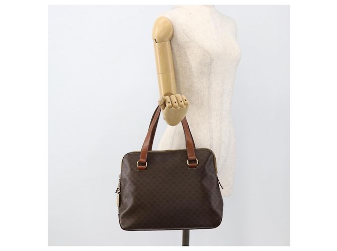 Céline Borsa a mano in tela Macadam CELINE in pelle PVC marrone oro Auth YKZ1026 D'oro - vista 23