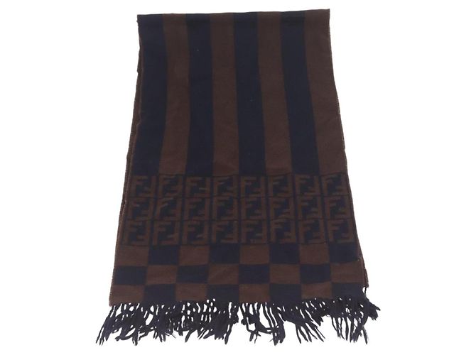 FENDI Zucca Schal Wolle Braun Auth 174662 - Ansicht 2