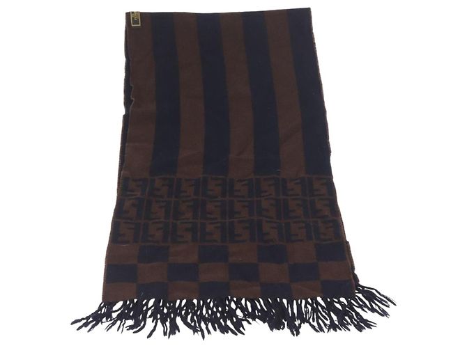 FENDI Zucca Schal Wolle Braun Auth 174662 - Ansicht 5