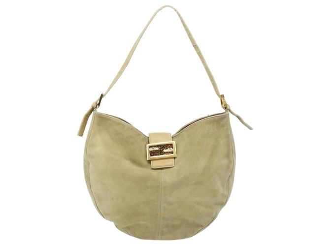 Borsa a Spalla FENDI Mamma Baguette in Camoscio Beige Oro Auth ARZ775 D'oro - vista 13