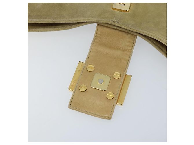 Borsa a Spalla FENDI Mamma Baguette in Camoscio Beige Oro Auth ARZ775 D'oro - vista 19