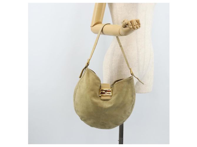 Borsa a Spalla FENDI Mamma Baguette in Camoscio Beige Oro Auth ARZ775 D'oro - vista 25