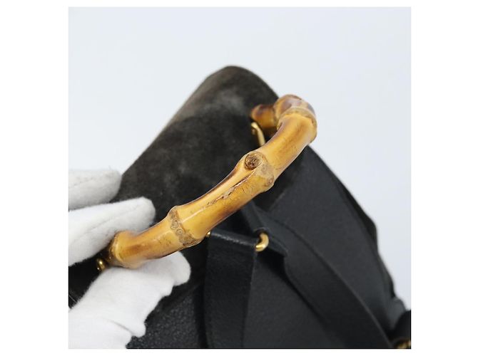 Bamboo Zaino in Bambù GUCCI Camoscio Nero Oro 003 1956 0030 Auth th6639 D'oro - vista 7