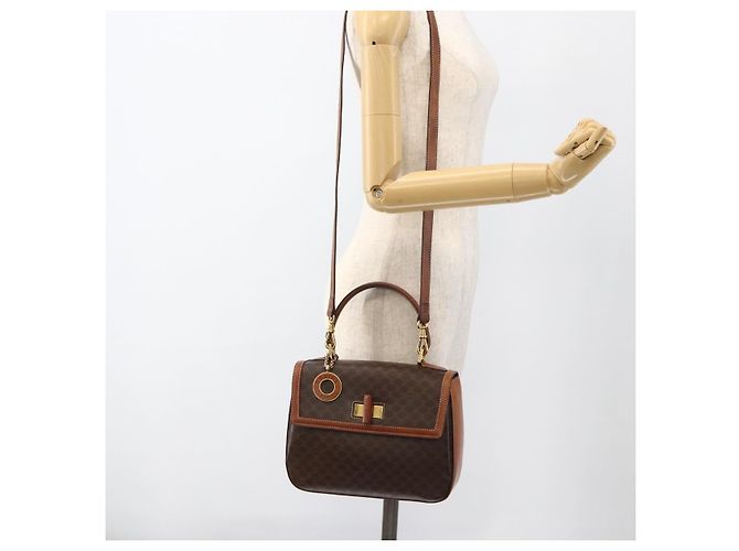 Céline Borsa a mano in tela Macadam CELINE in pelle PVC 2 in 1 marrone oro Auth YKZ459 D'oro - vista 26