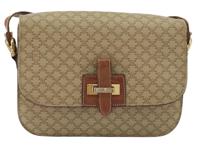 Céline Borsa a Spalla in Tela Macadam CELINE PVC Beige Oro Auth YKZ1474 D'oro - vista 13