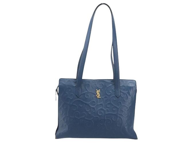 Saint Laurent Borsa Tote in Pelle Blu Oro Auth YKZ120 D'oro - vista 13