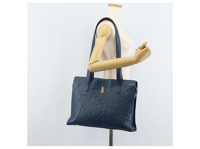 Saint Laurent Borsa Tote in Pelle Blu Oro Auth YKZ120 D'oro - vista 25