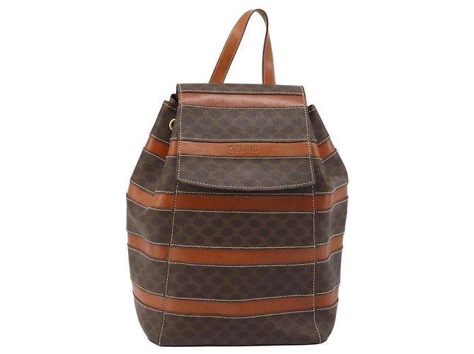 Céline CELINE Macadam Canvas Backpack PVC Leather Brown Gold Auth gh1897 Golden - view 13