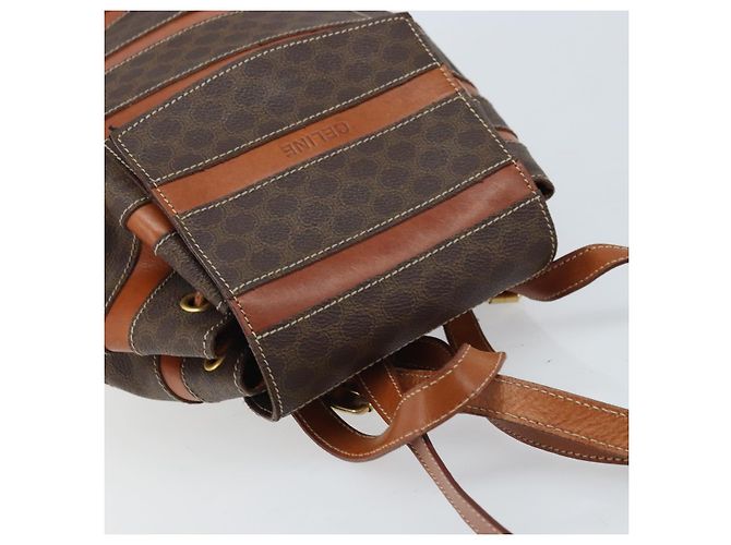Céline CELINE Macadam Canvas Backpack PVC Leather Brown Gold Auth gh1897 Golden - view 6