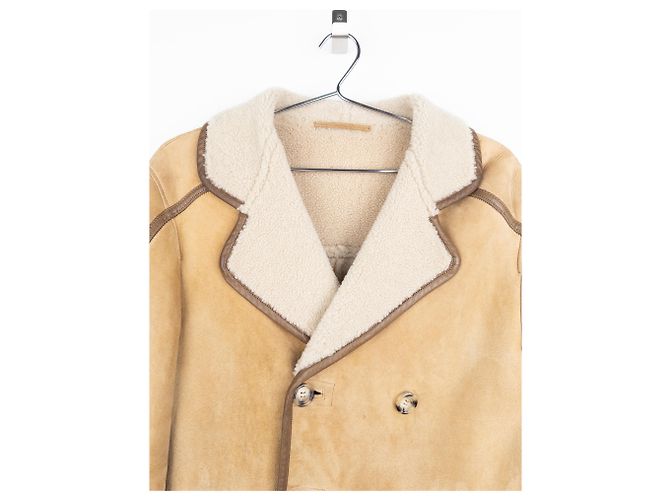 Double Doppelt gefütterter Schafleder-Mantel Prada AW05 Beige - Ansicht 3