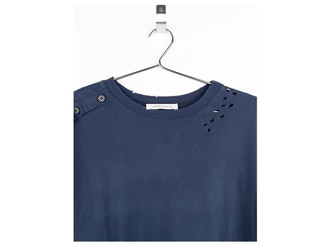 Balmain by Olivier Rousteing 2010s Distressed Henley Button Longsleeve Shirt Navy blue - view 3