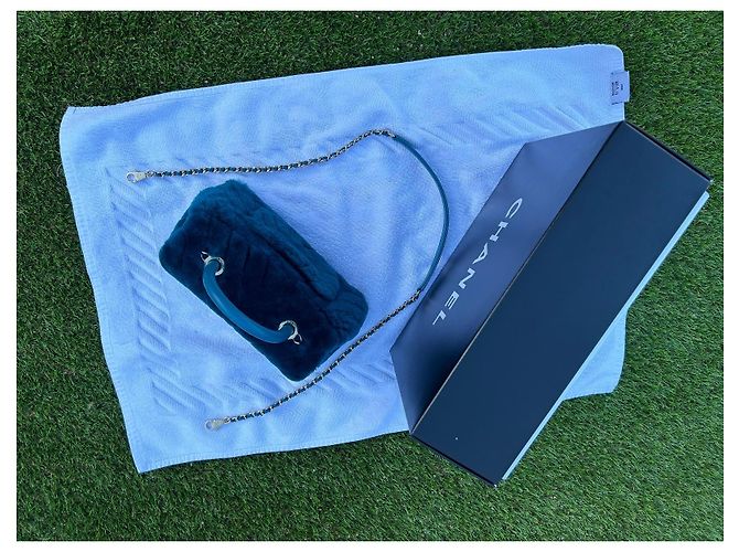 Trendy CC Chanel Shearling-Tasche mit Lammlederverzierungen Dunkelblau - Ansicht 16