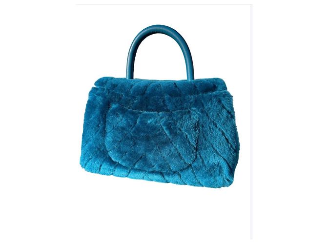 Trendy CC Chanel Shearling-Tasche mit Lammlederverzierungen Dunkelblau - Ansicht 2