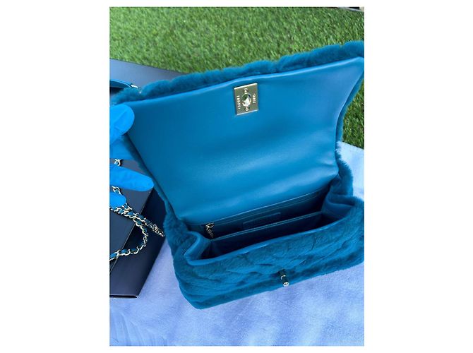 Trendy CC Chanel Shearling-Tasche mit Lammlederverzierungen Dunkelblau - Ansicht 8