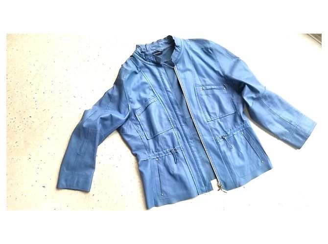 Autre Marque Blaue Lederjacke im Military Look - Ansicht 2