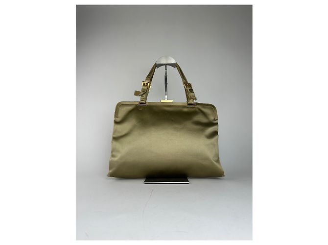 Vintage Prada Klapphandtasche Grün Gold - Ansicht 2