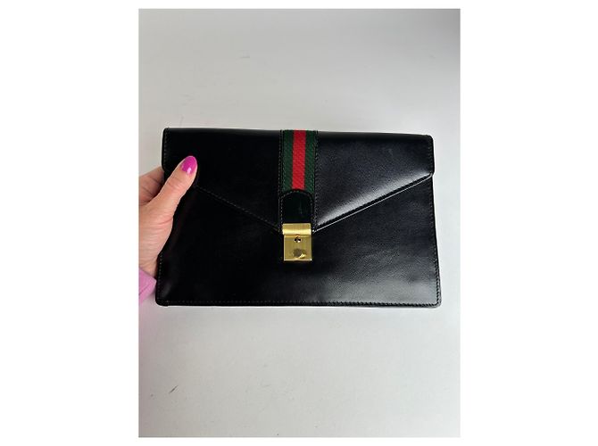 Clutch in pelle vintage Gucci nera Nero - vista 5