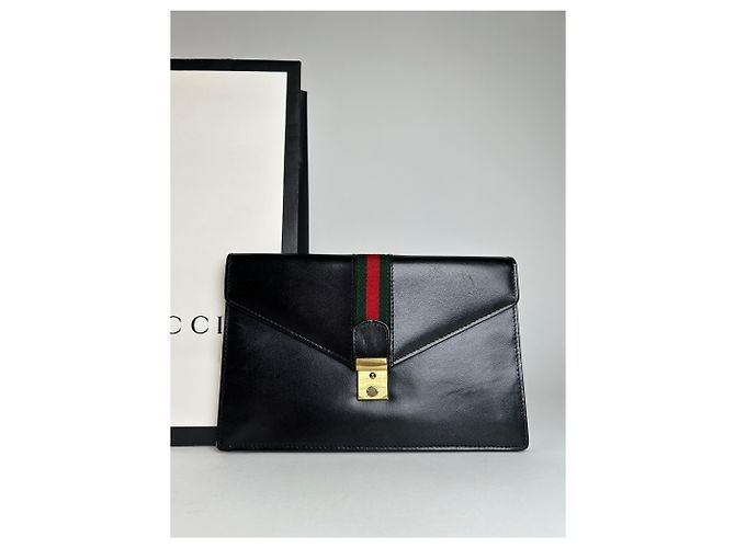 Clutch in pelle vintage Gucci nera Nero - vista 8