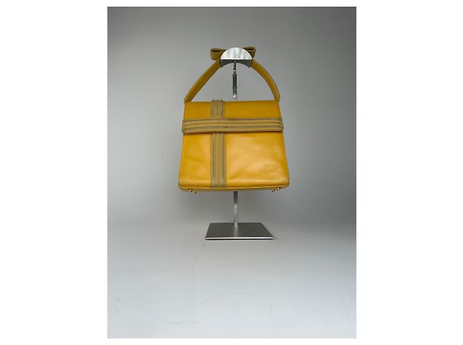 Vintage Gianni Versace Lederhandtasche Gelb Grau - Ansicht 11
