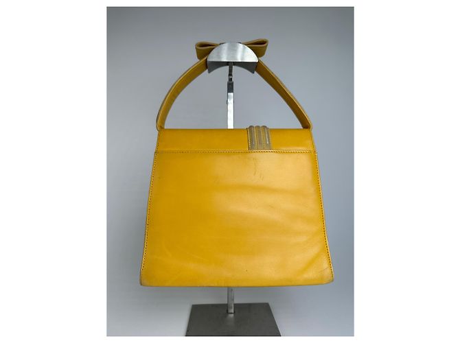 Vintage Gianni Versace Lederhandtasche Gelb Grau - Ansicht 12