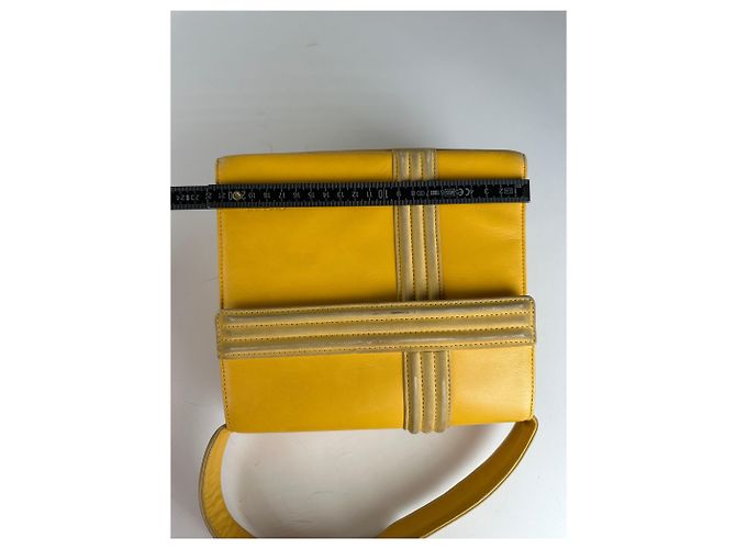 Vintage Gianni Versace Lederhandtasche Gelb Grau - Ansicht 14