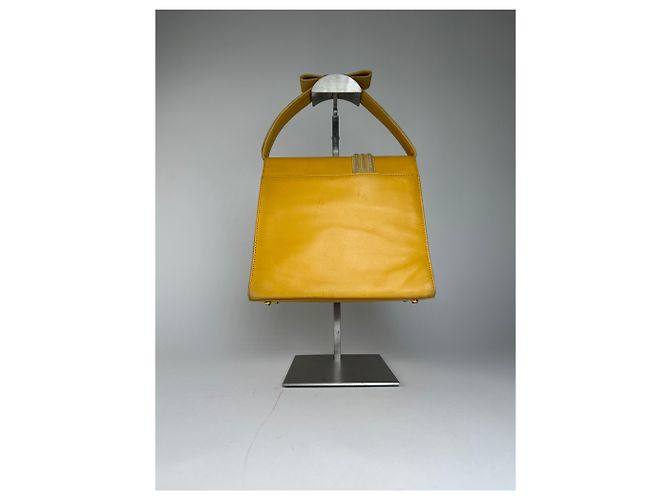Vintage Gianni Versace Lederhandtasche Gelb Grau - Ansicht 2