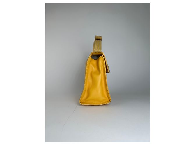 Vintage Gianni Versace Lederhandtasche Gelb Grau - Ansicht 3